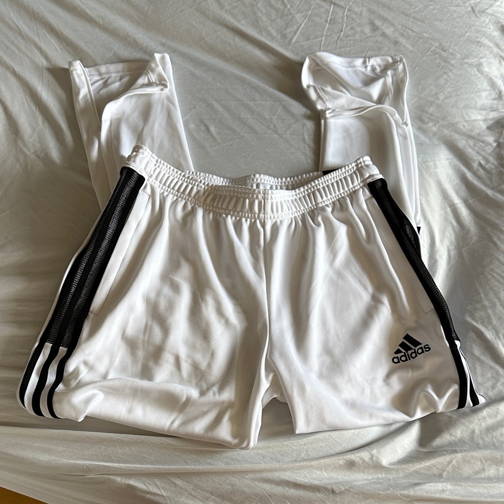 adidas White Pants with Black Stripe Accents
